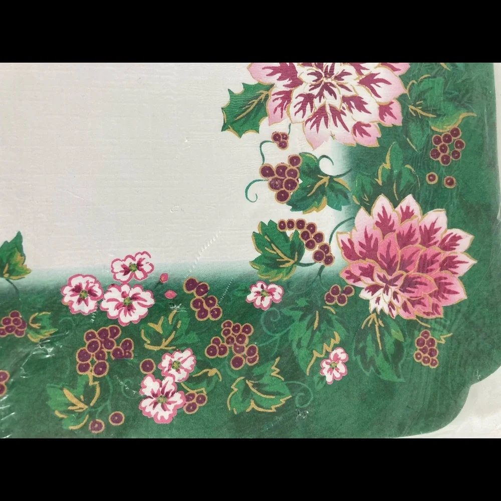 Festive Green Floral Disposable Serving Trays - Pack of Party Tableware